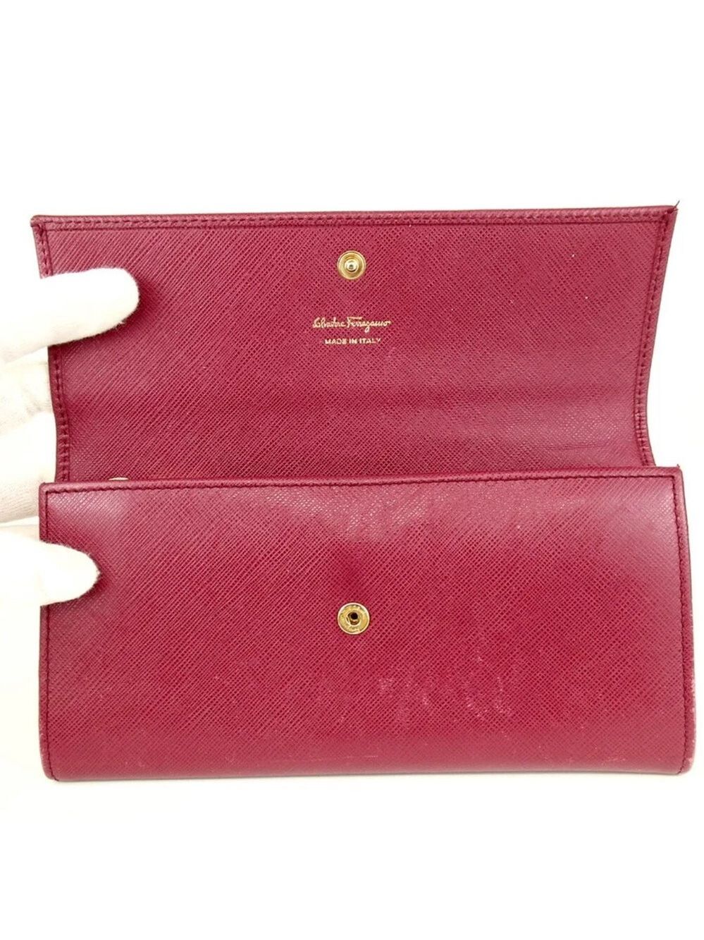 Authentic Salvatore Ferragamo Giancini Dark Pink/Red Leather Wallet Clutch - Picture 6 of 10